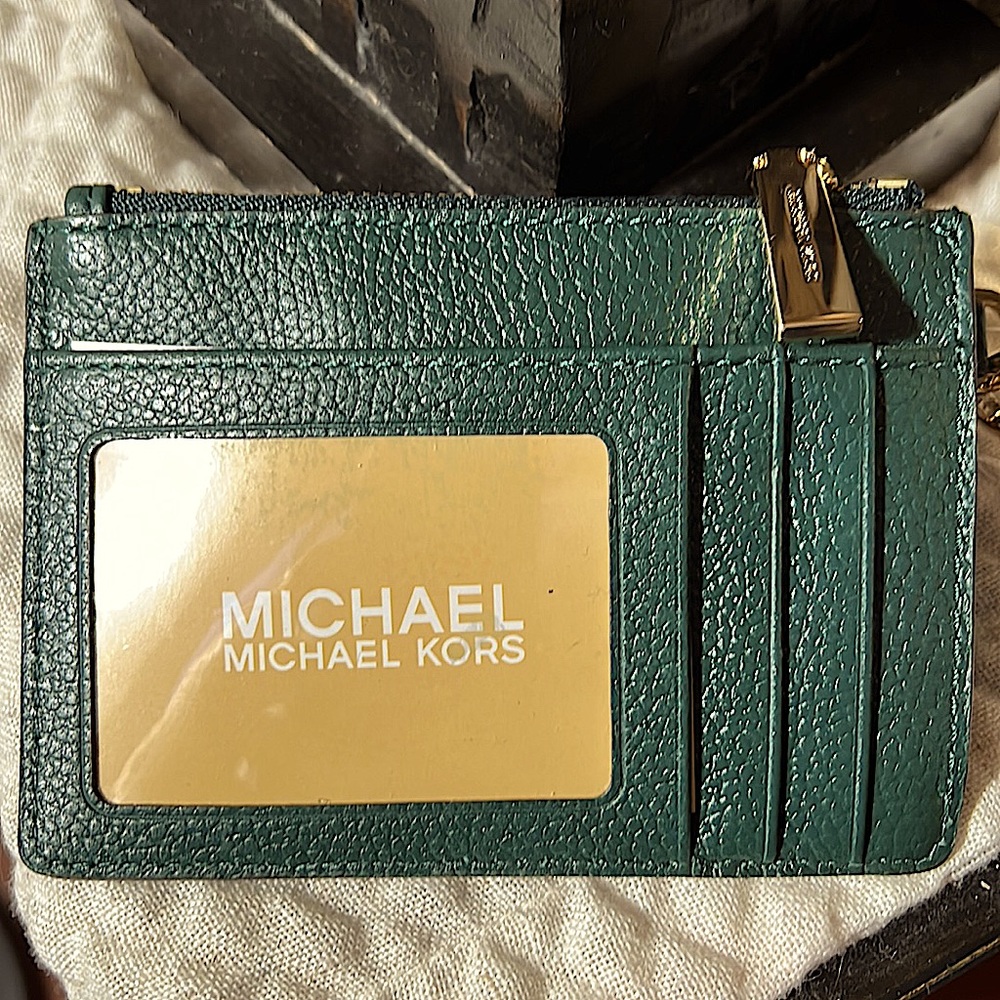 NWT Michael Kors Small wallet 
Coin-pouch/ID/key ring holder green leather